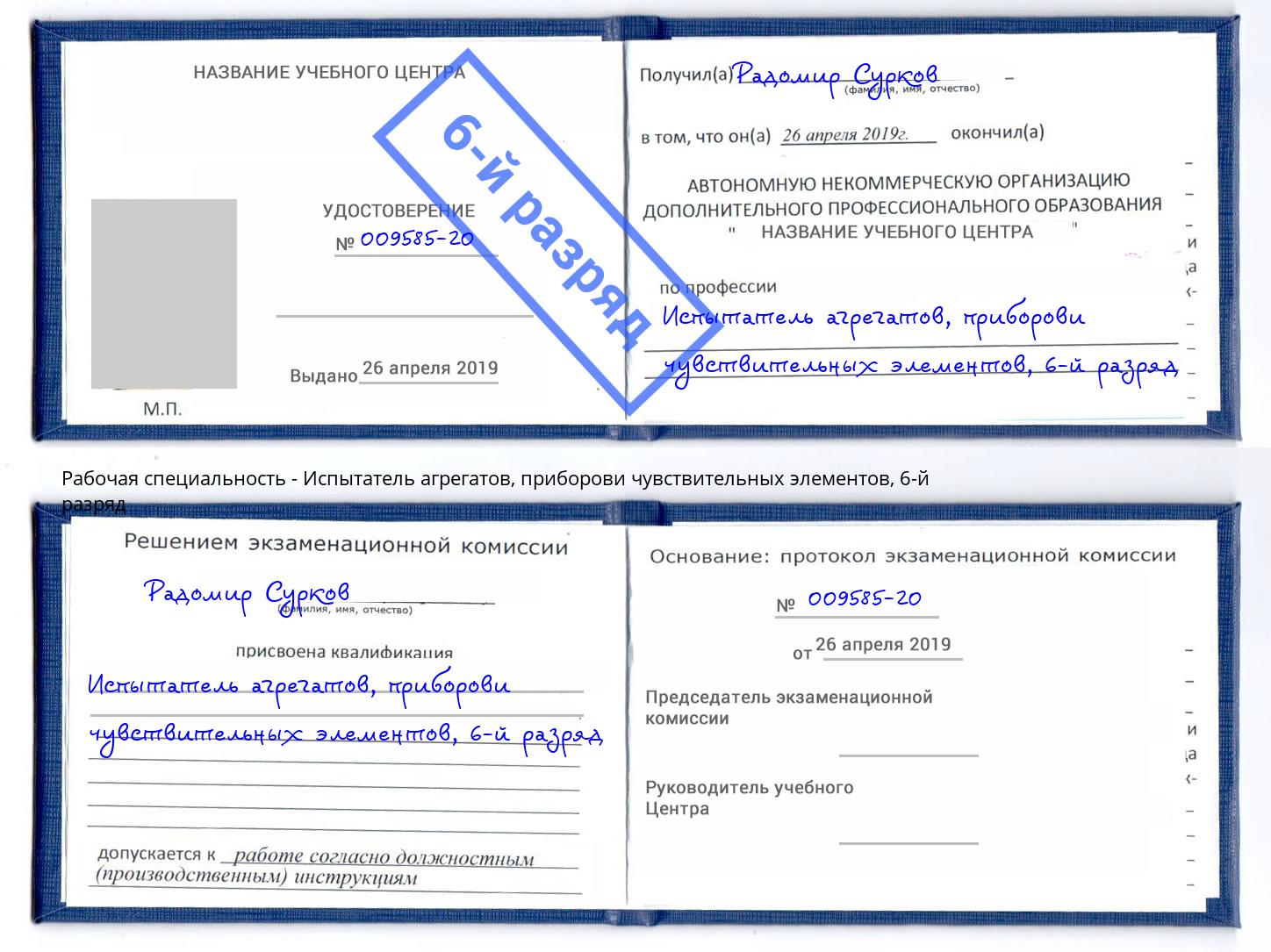 корочка 6-й разряд Испытатель агрегатов, приборови чувствительных элементов Хабаровск