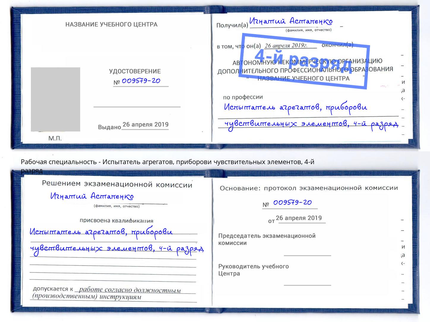 корочка 4-й разряд Испытатель агрегатов, приборови чувствительных элементов Хабаровск