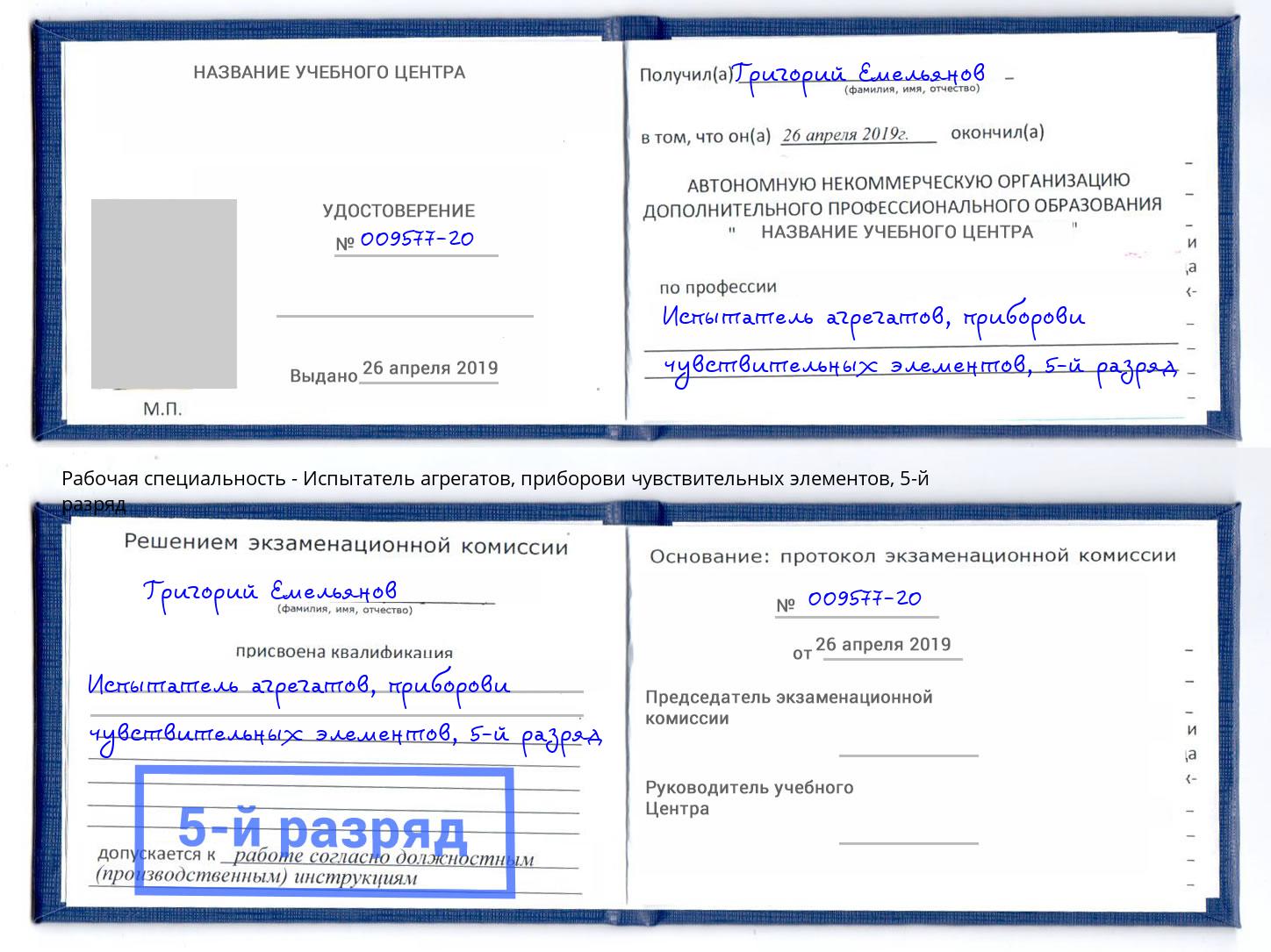 корочка 5-й разряд Испытатель агрегатов, приборови чувствительных элементов Хабаровск