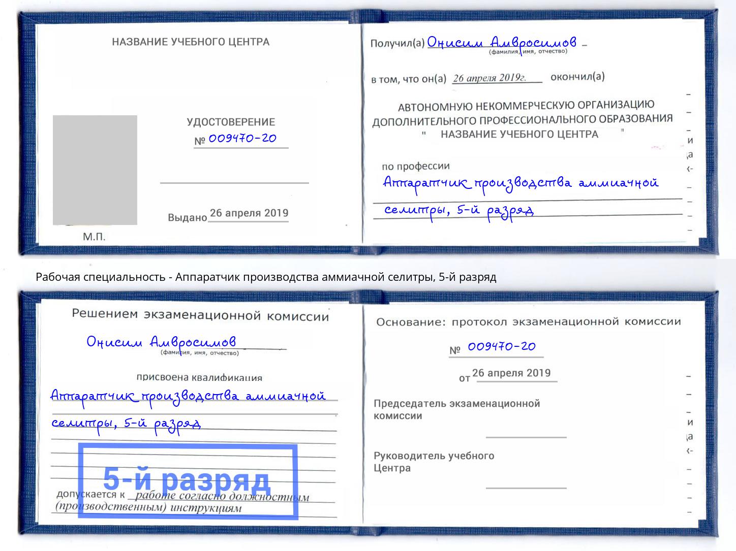 корочка 5-й разряд Аппаратчик производства аммиачной селитры Хабаровск
