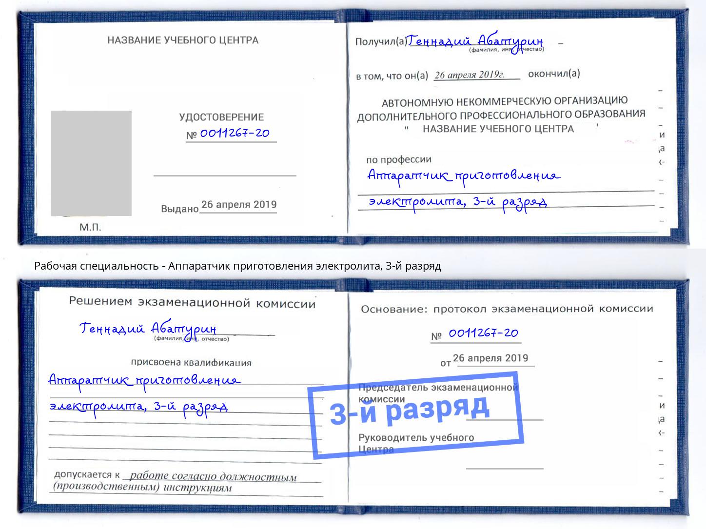 корочка 3-й разряд Аппаратчик приготовления электролита Хабаровск