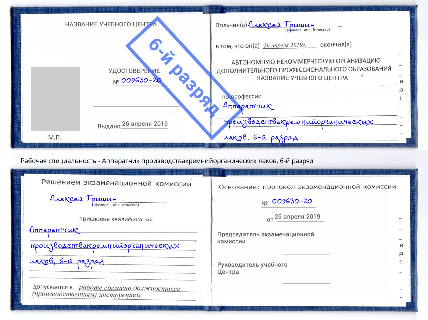 корочка 6-й разряд Аппаратчик производствакремнийорганических лаков Хабаровск