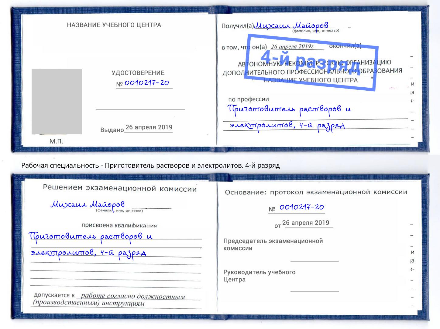 корочка 4-й разряд Приготовитель растворов и электролитов Хабаровск