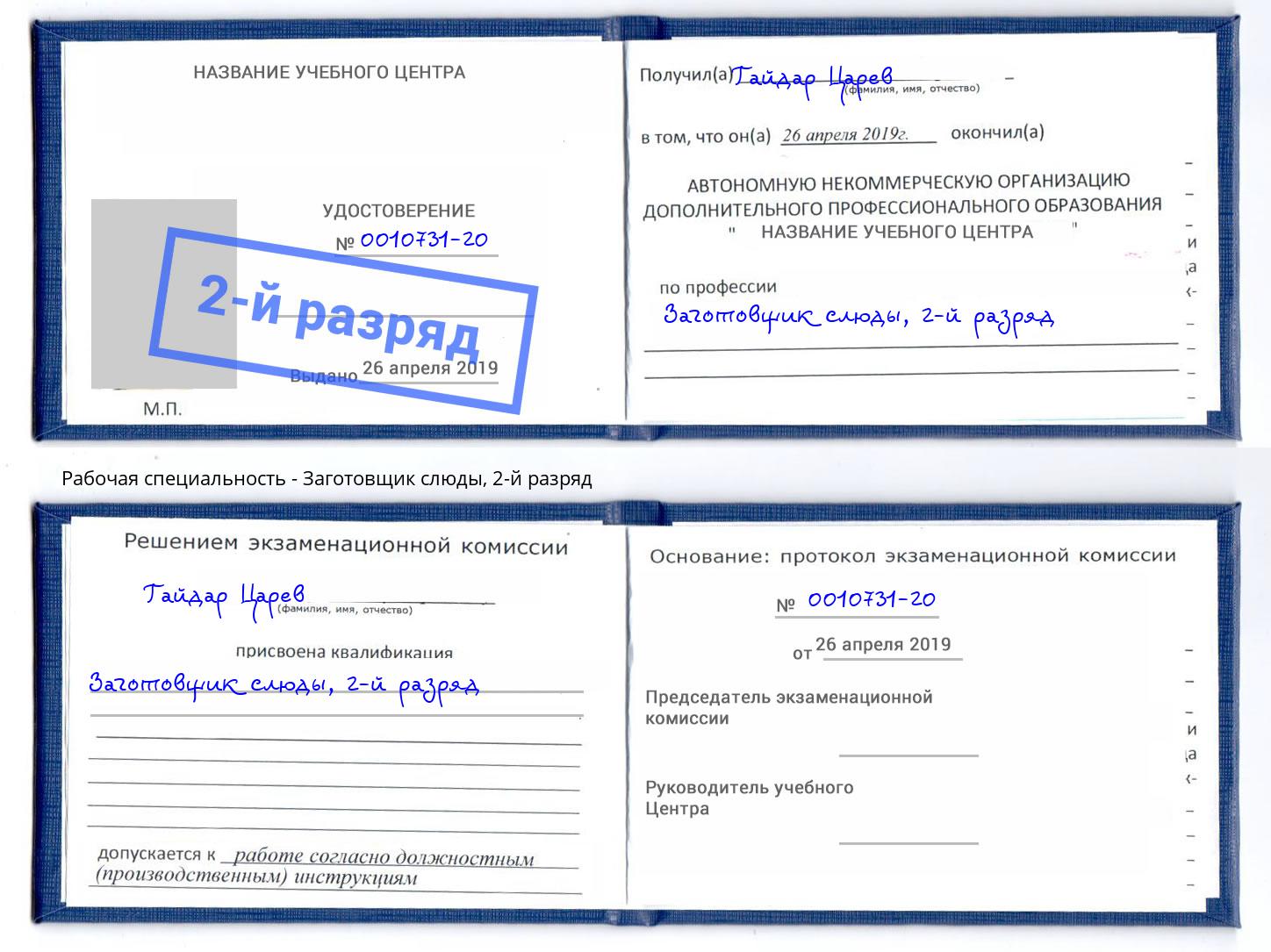 корочка 2-й разряд Заготовщик слюды Хабаровск