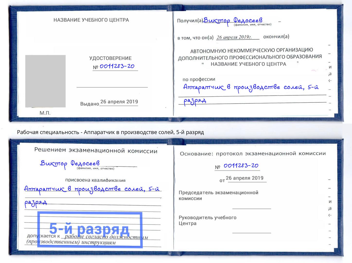 корочка 5-й разряд Аппаратчик в производстве солей Хабаровск