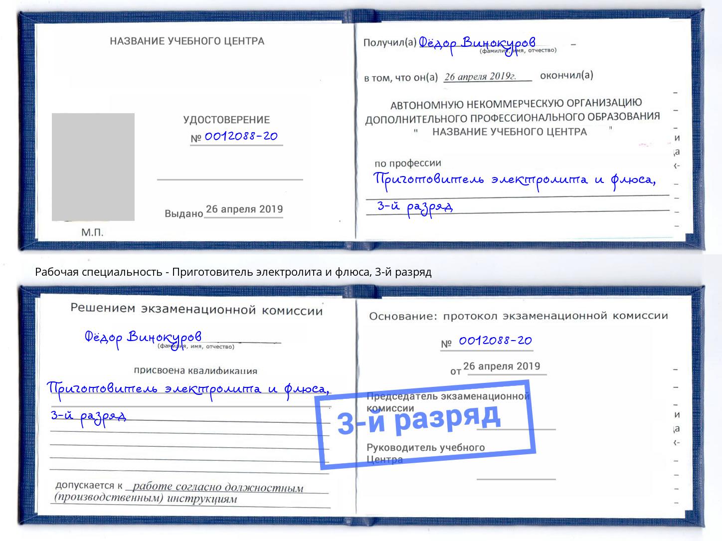 корочка 3-й разряд Приготовитель электролита и флюса Хабаровск