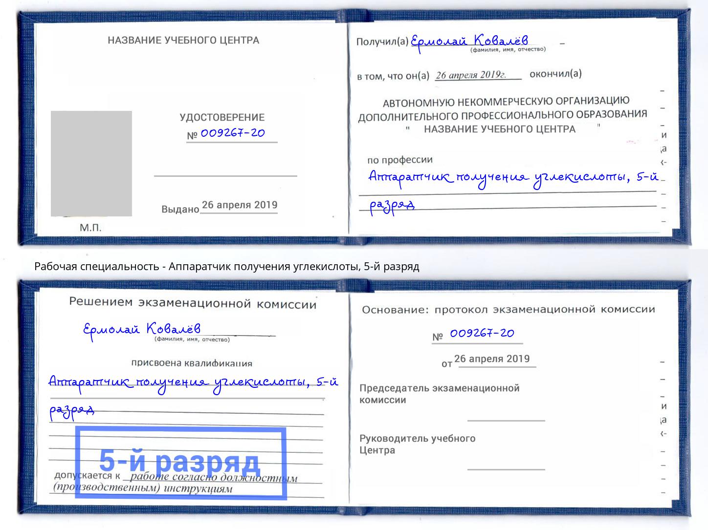 корочка 5-й разряд Аппаратчик получения углекислоты Хабаровск