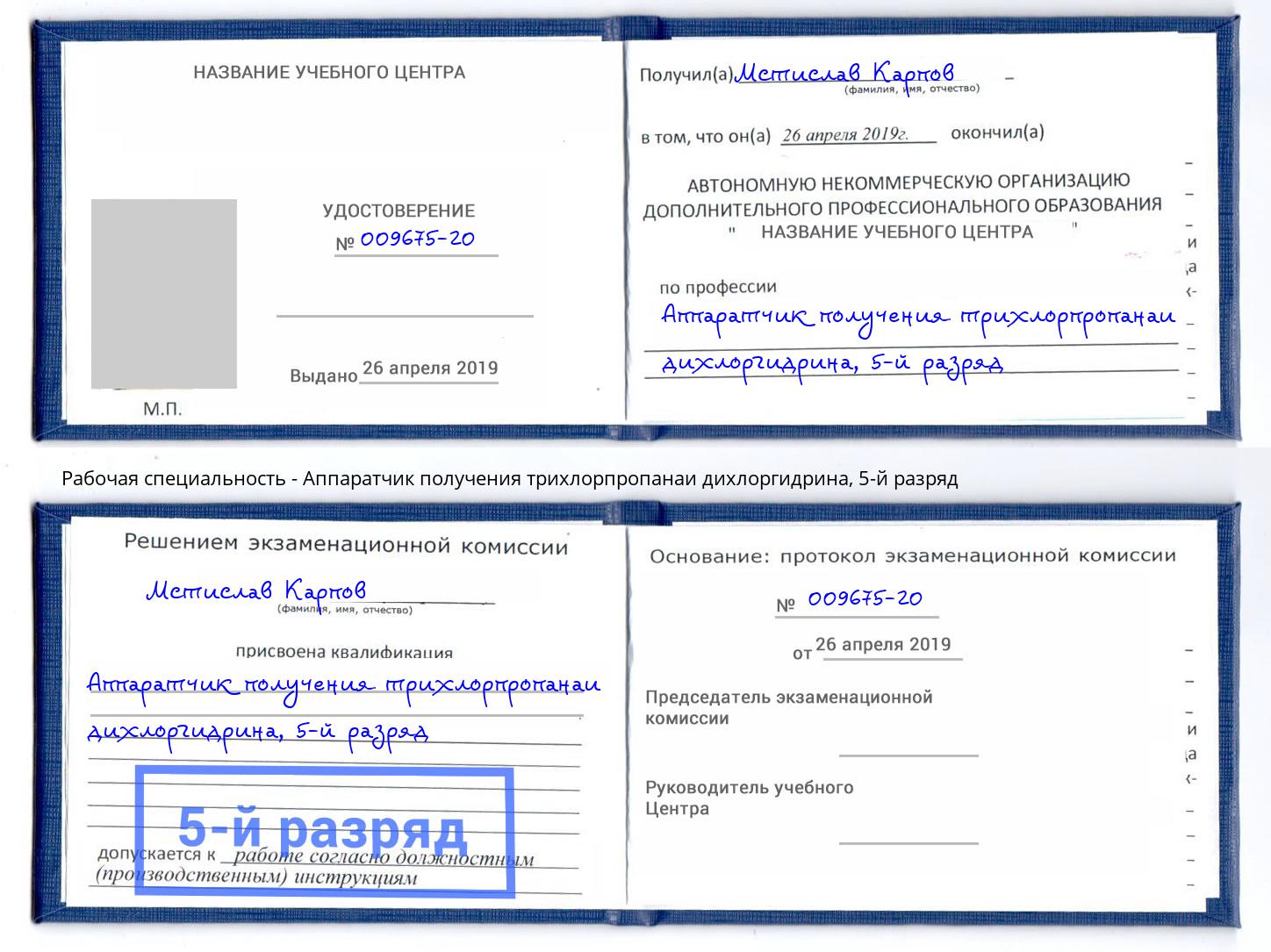 корочка 5-й разряд Аппаратчик получения трихлорпропанаи дихлоргидрина Хабаровск