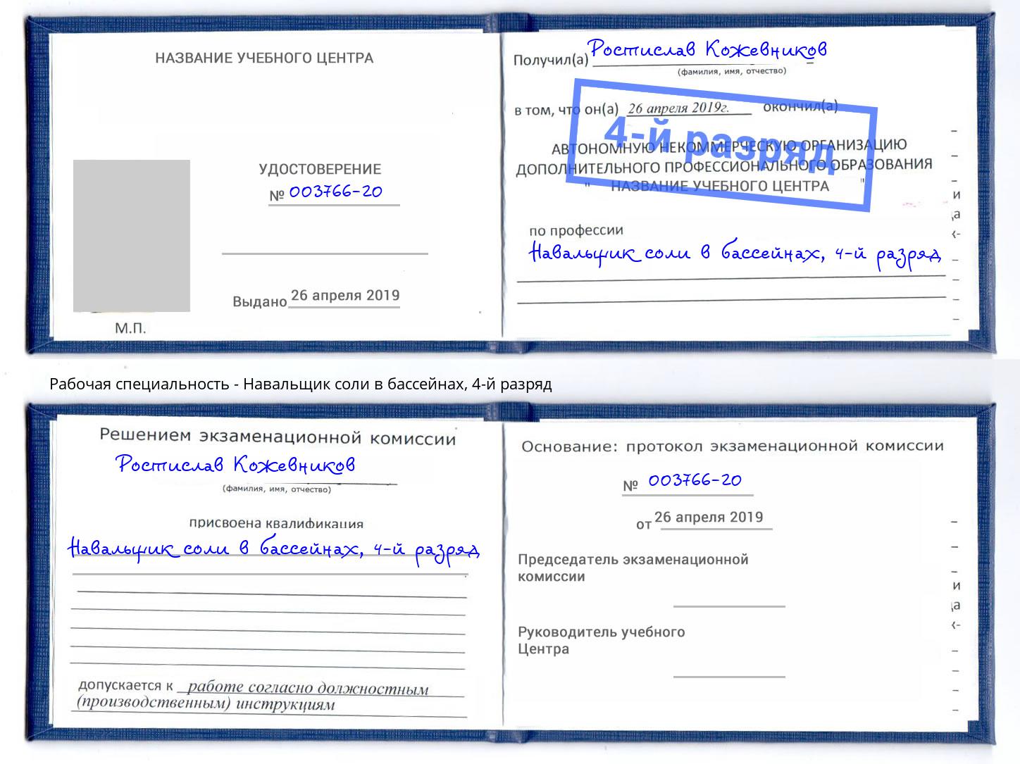 корочка 4-й разряд Навальщик соли в бассейнах Хабаровск