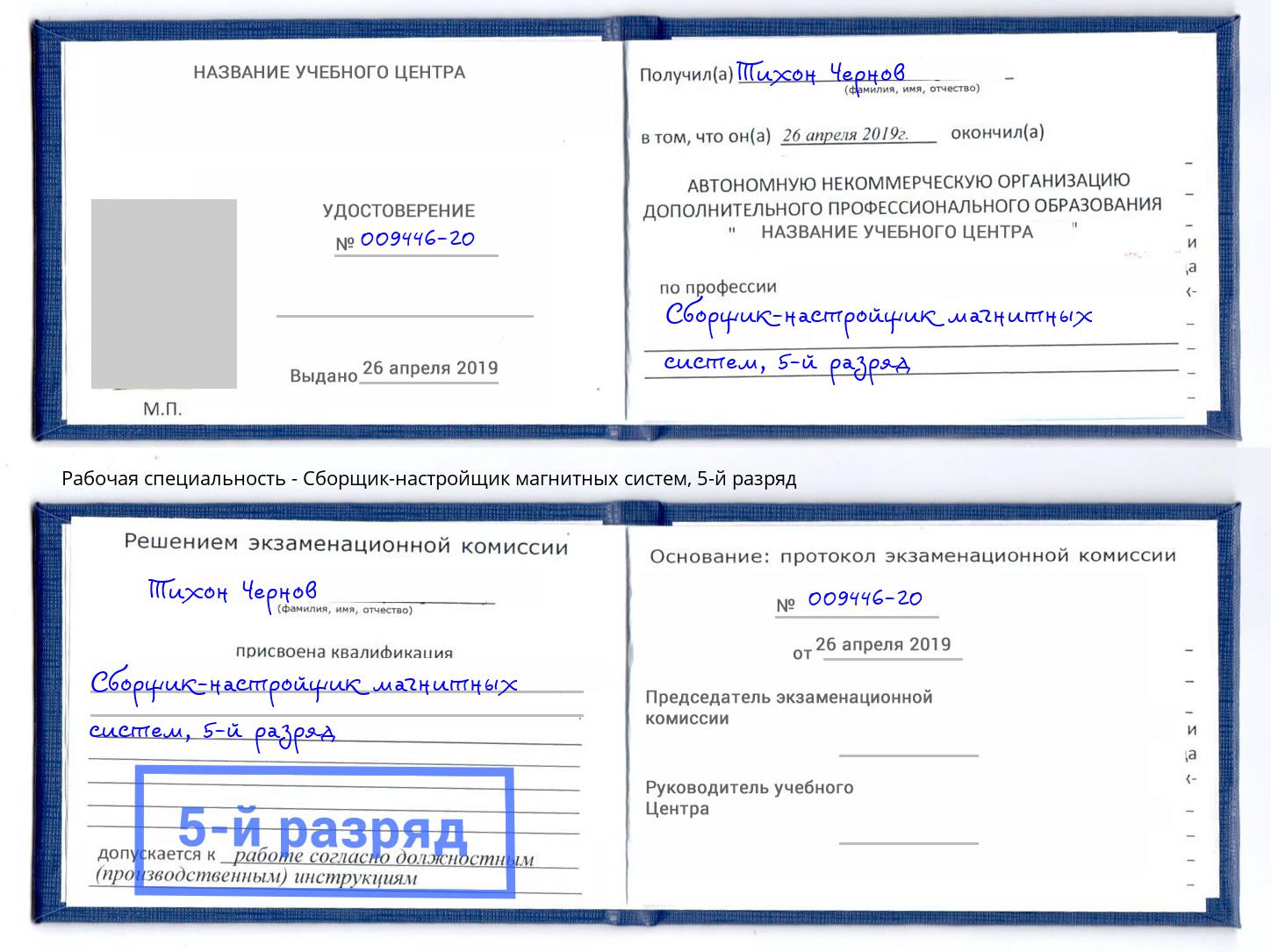 корочка 5-й разряд Сборщик-настройщик магнитных систем Хабаровск