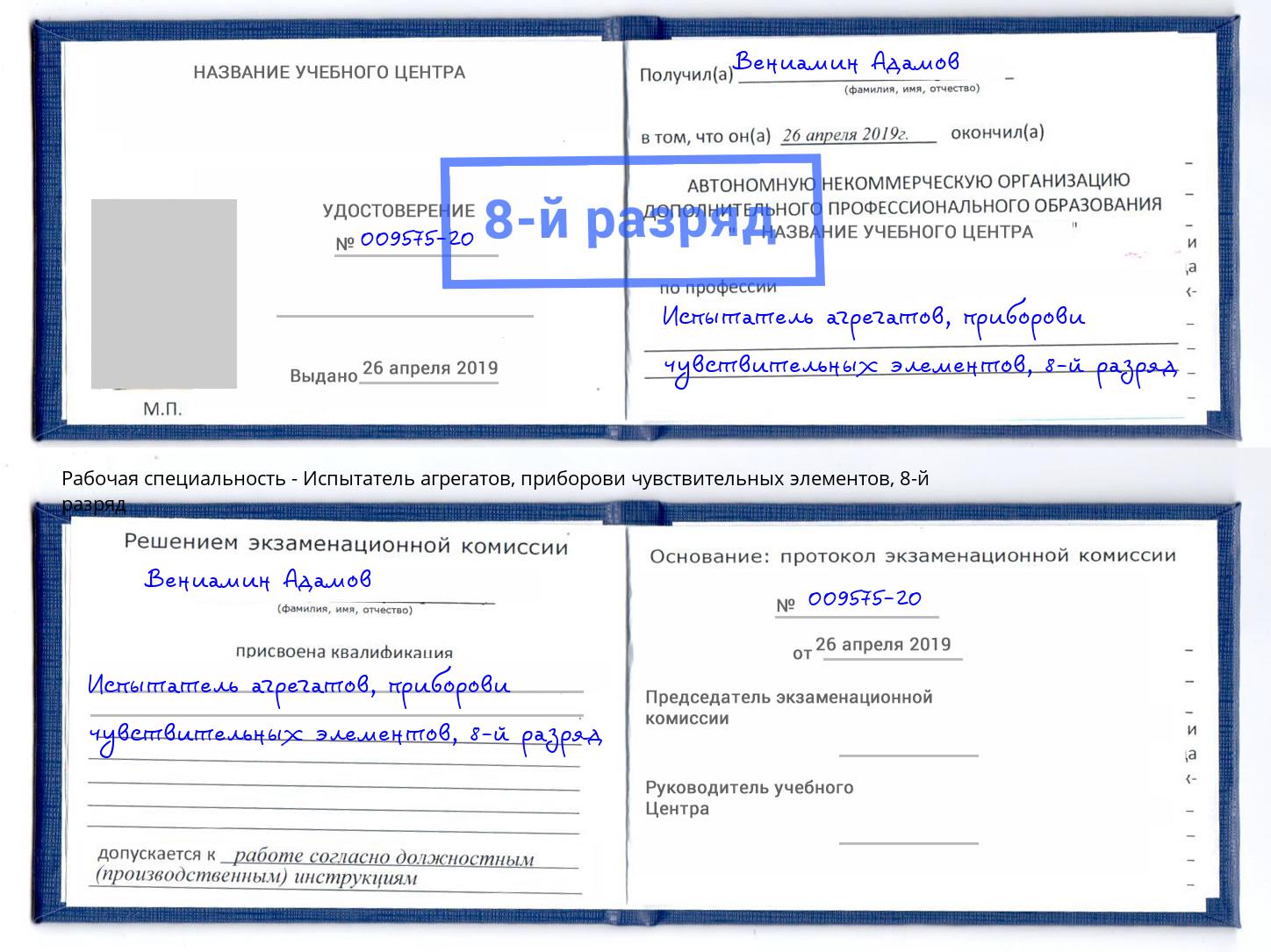 корочка 8-й разряд Испытатель агрегатов, приборови чувствительных элементов Хабаровск